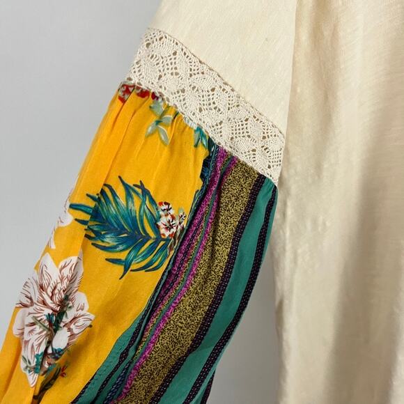 Umgee Cream Tunic Dress Floral Puff Sleeves Medium Boho Festival Size XL - Picture 9 of 12